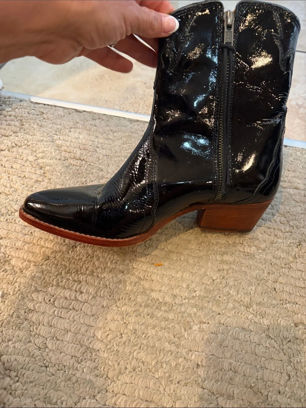 Free People Women's Black Patent Leather Western Ankle Boot